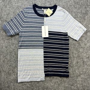 Autumn Cashmere Sweater Women XS Blue Stripe Patchwork Assymetrical Tee